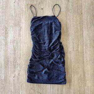 Womens NWT Amazon Floerns Blue Shimmer Rouched Mini Dress - S